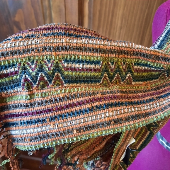 Filatess retro funky striped wool blend long scarf with fringe - Picture 6 of 9